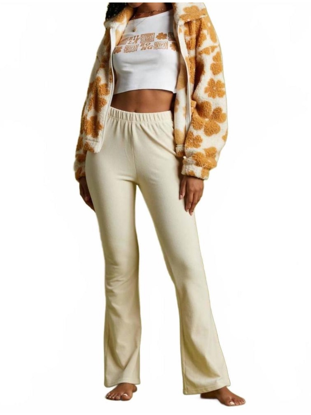 Billabong Hit a Cord Cream Off-White Corduroy Flare Pants Large